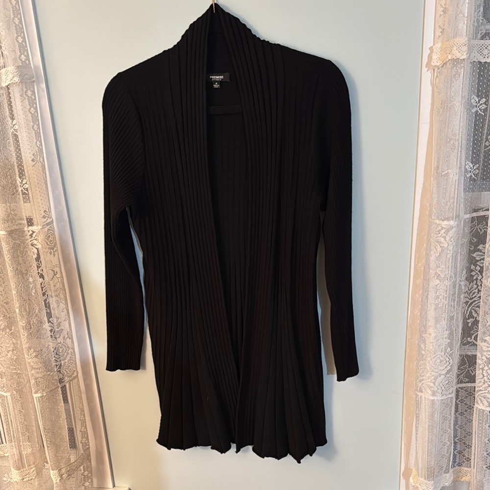 Black Ribbed Open Cardigan
